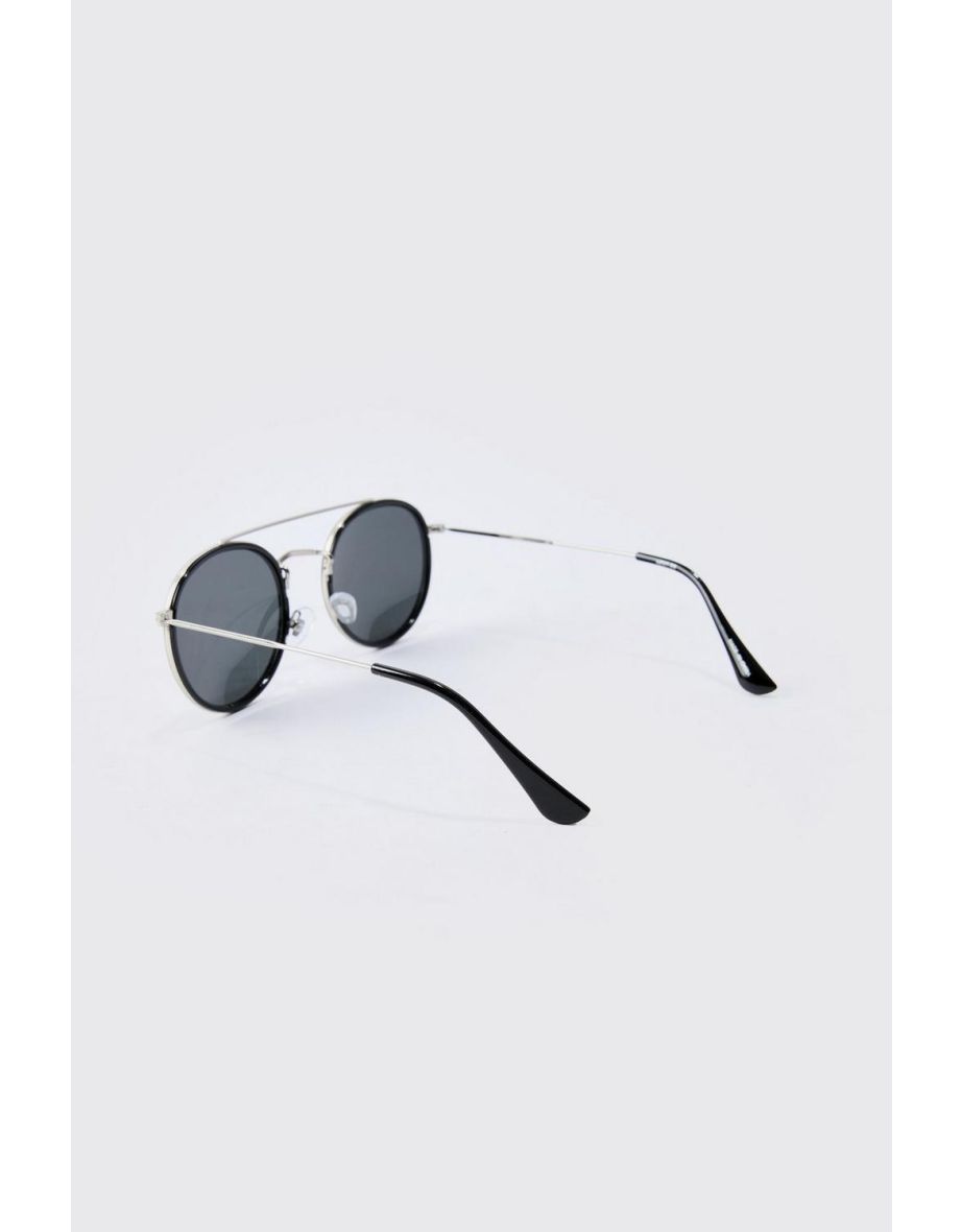 Round Aviator Sunglasses In Black - black - 3