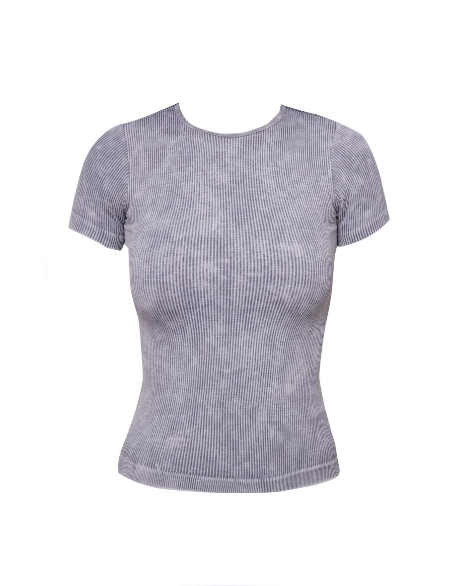 Charcoal Washed Contour Rib Longline T Shirt - 4