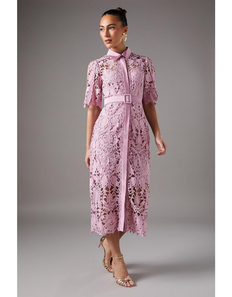 Lace Shirt Dress With Short Sleeves