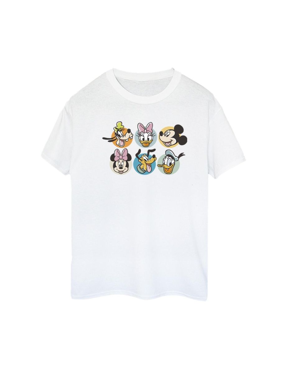 Disney Womens/Ladies Mickey Mouse And Friends Faces Cotton Boyfriend T-Shirt - White - 1