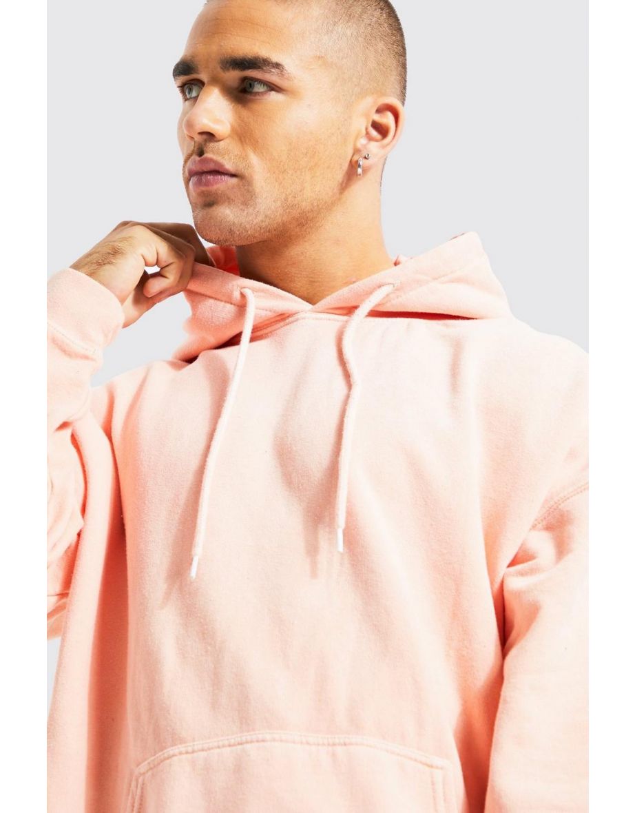 Oversized Washed Man Pour Homme Print Hoodie - peach - 2