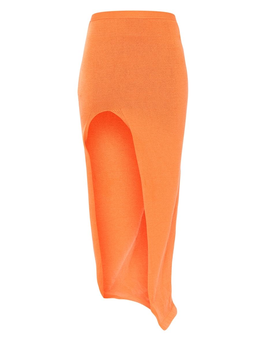 Orange Knit Extreme Split Maxi Skirt - 4