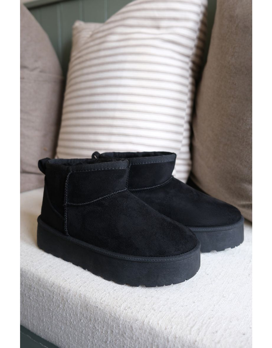 OAK FAUX FUR LINING PLATFORM ANKLE BOOTS IN BLACK SUEDE