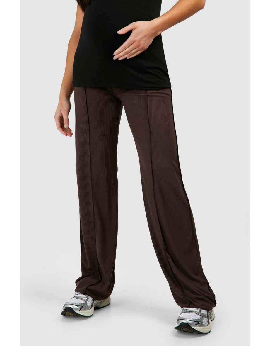 Maternity Ribbed Seam Straight Leg Trousers - chocolate - 3