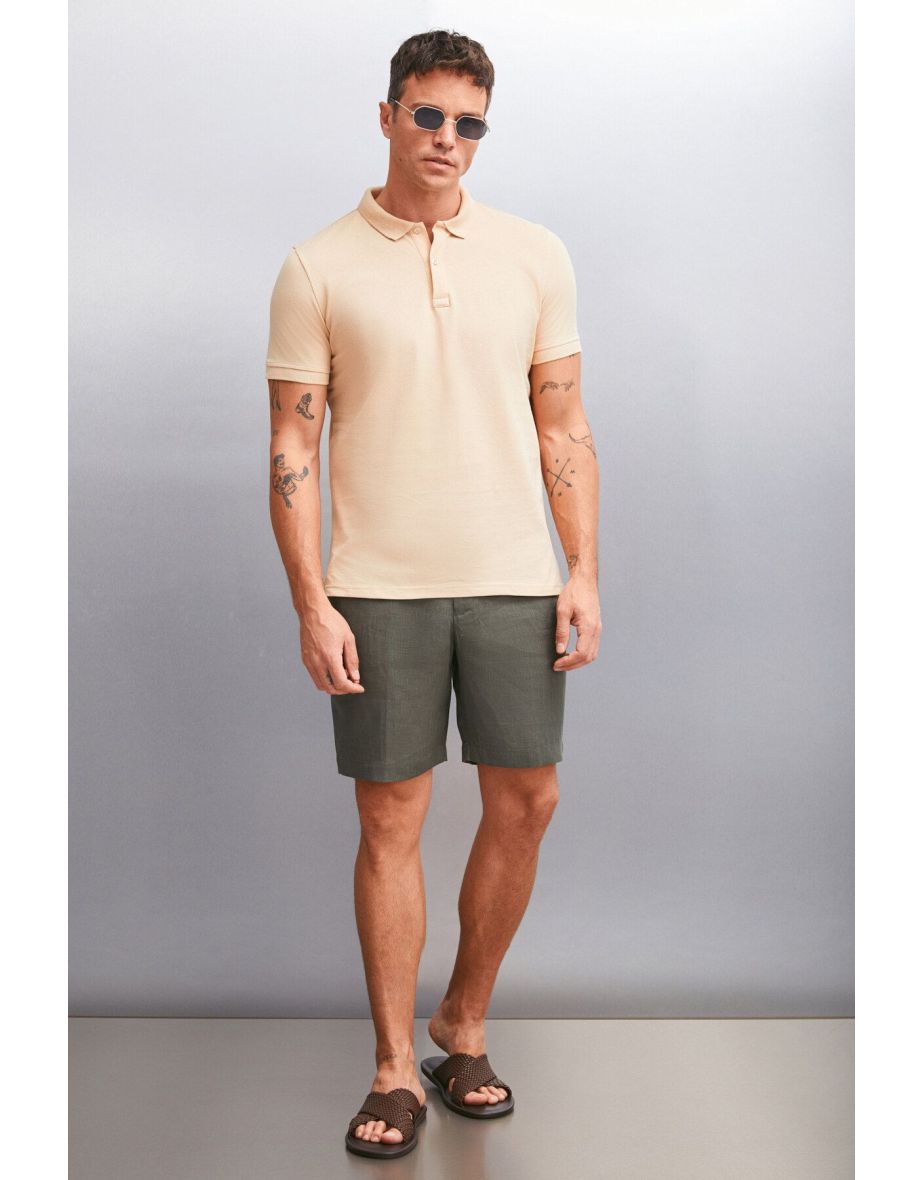 MARTEN Men 100% Cotton Short Sleeve Regular Fit Beige Polo Neck T-shirt - 5