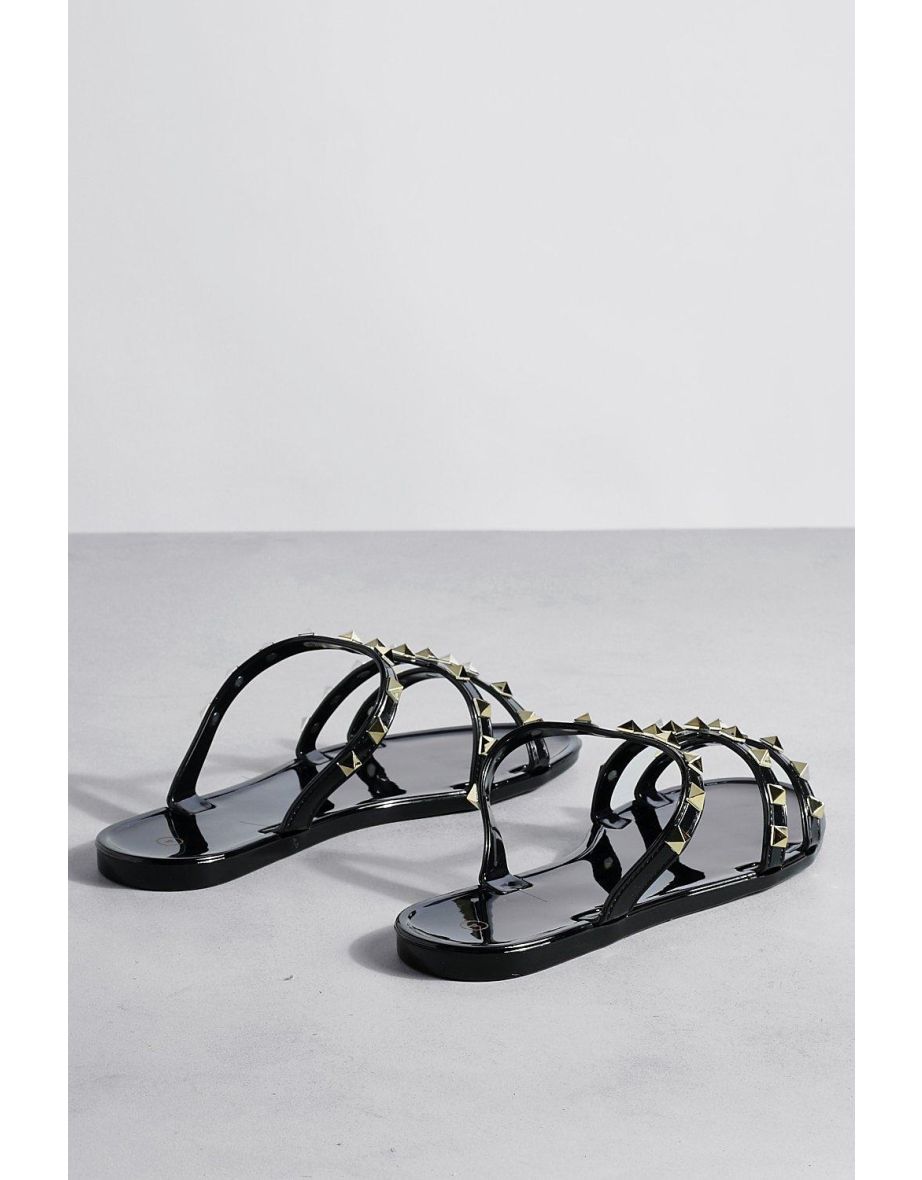 Stud Detail Caged Jelly Sandals - black - 3