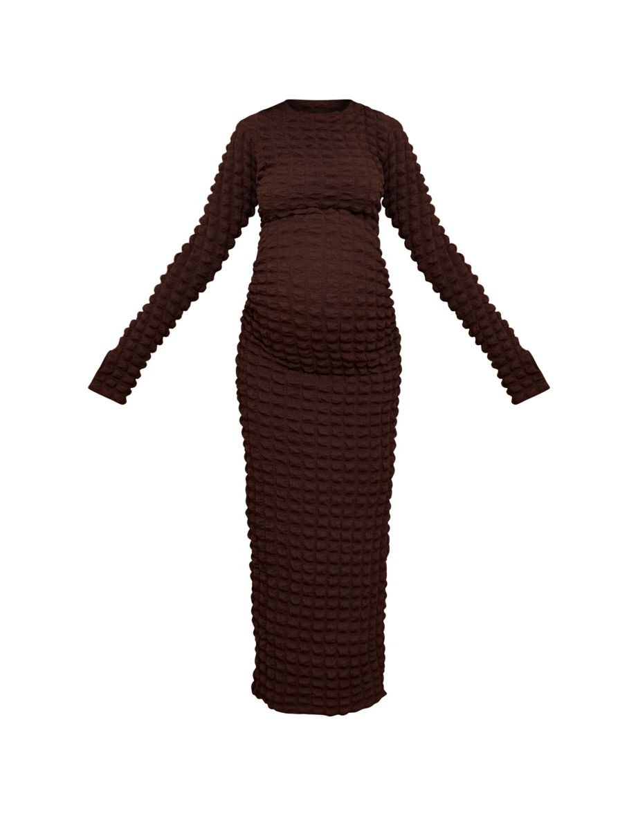 Maternity Chocolate Bubble Textured Midaxi Dress - 4