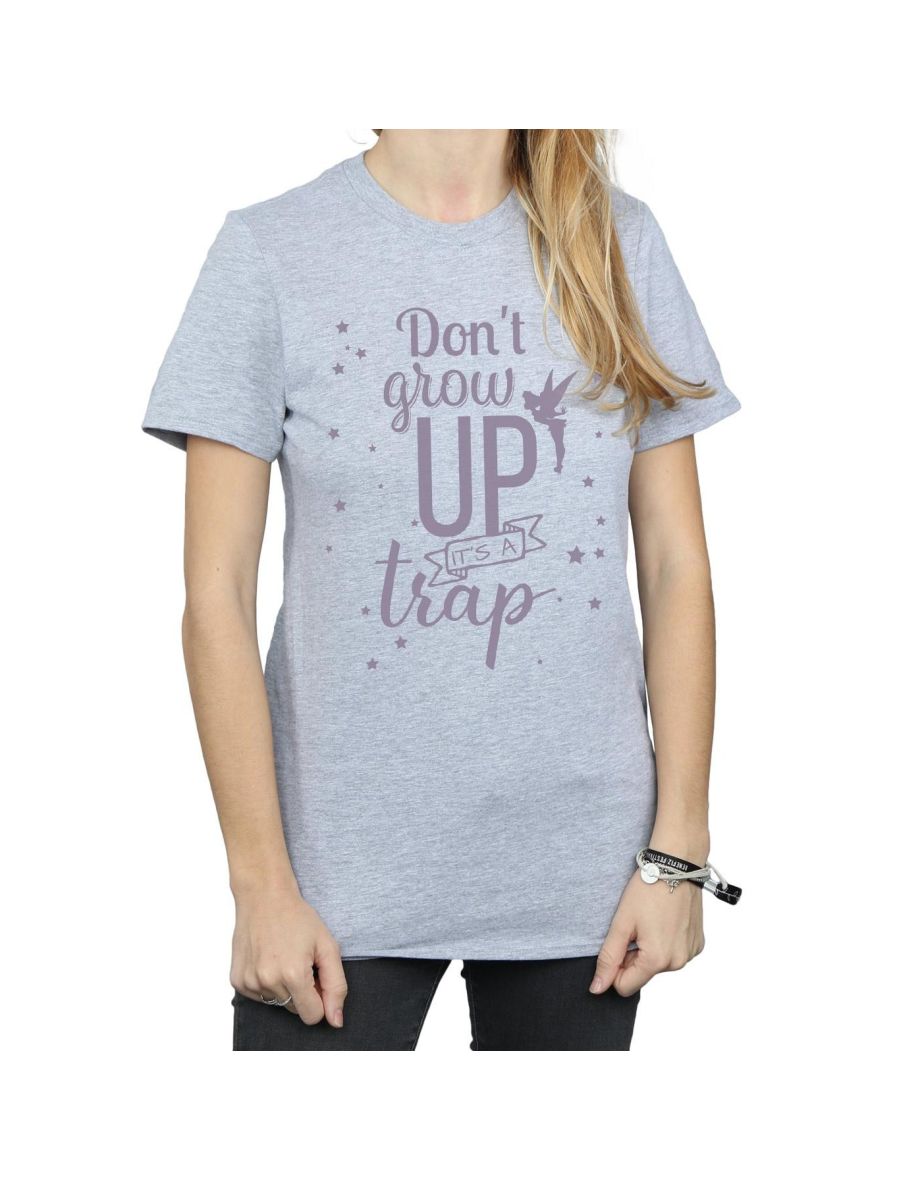 Disney Womens/Ladies Tinker Bell Don´t Grow Up Cotton Boyfriend T-Shirt - Sports Grey - 3