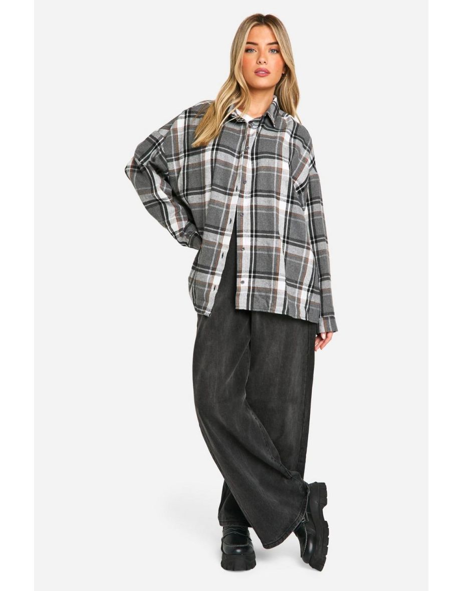 Check Oversized Shirt - beige
