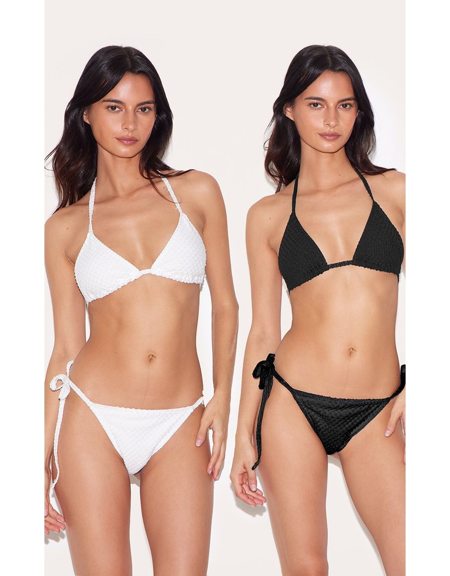 Black & White Two Pack Textured Triangle Bikini Set