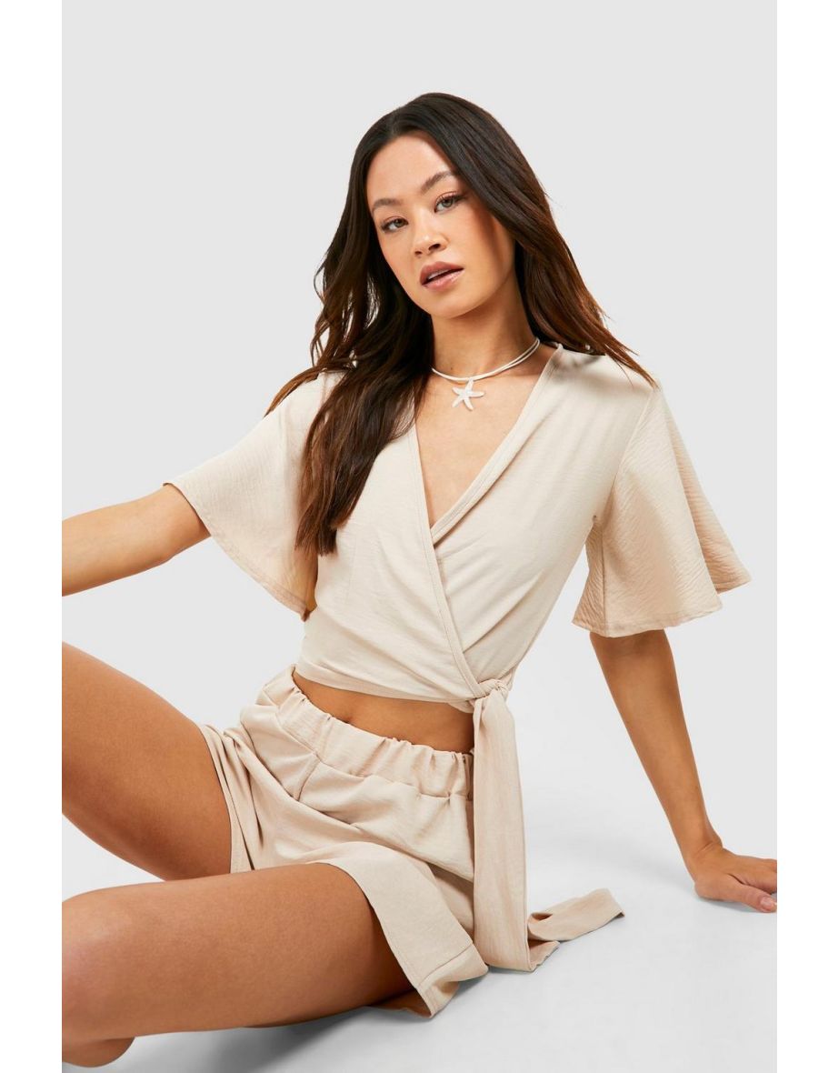 Tall Beach Wrap Top And Shorts Co-ord - stone - 3