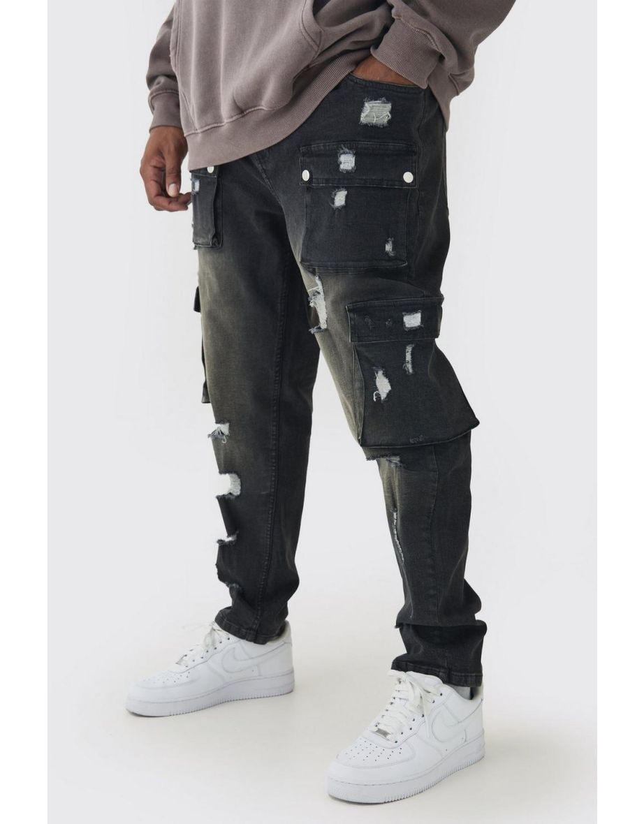 Plus Skinny Fit Ripped Cargo Jeans