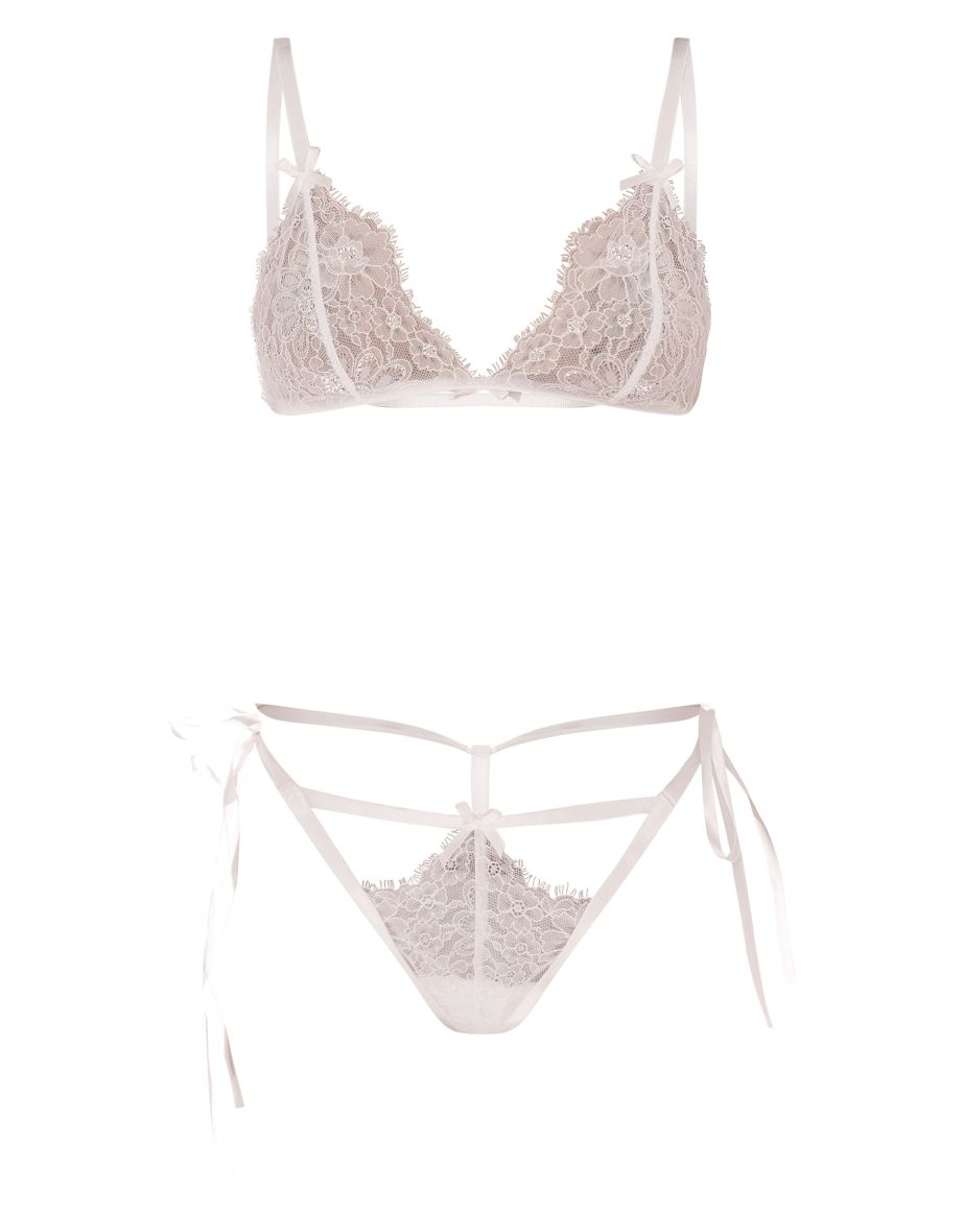 White Lace Ribbon Strap Detail Lingerie Set - 3