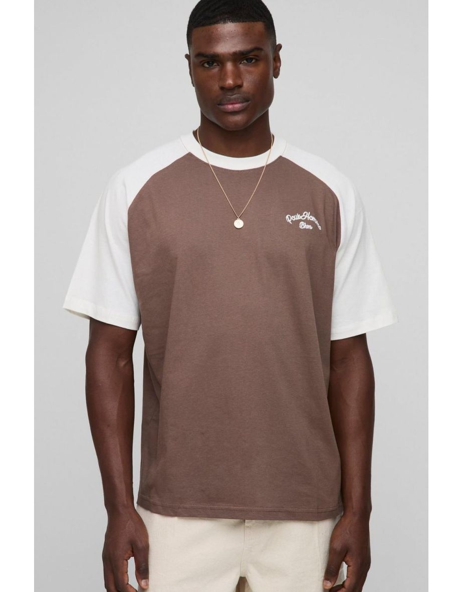 Oversized Homme Contrast Raglan T-Shirt - brown