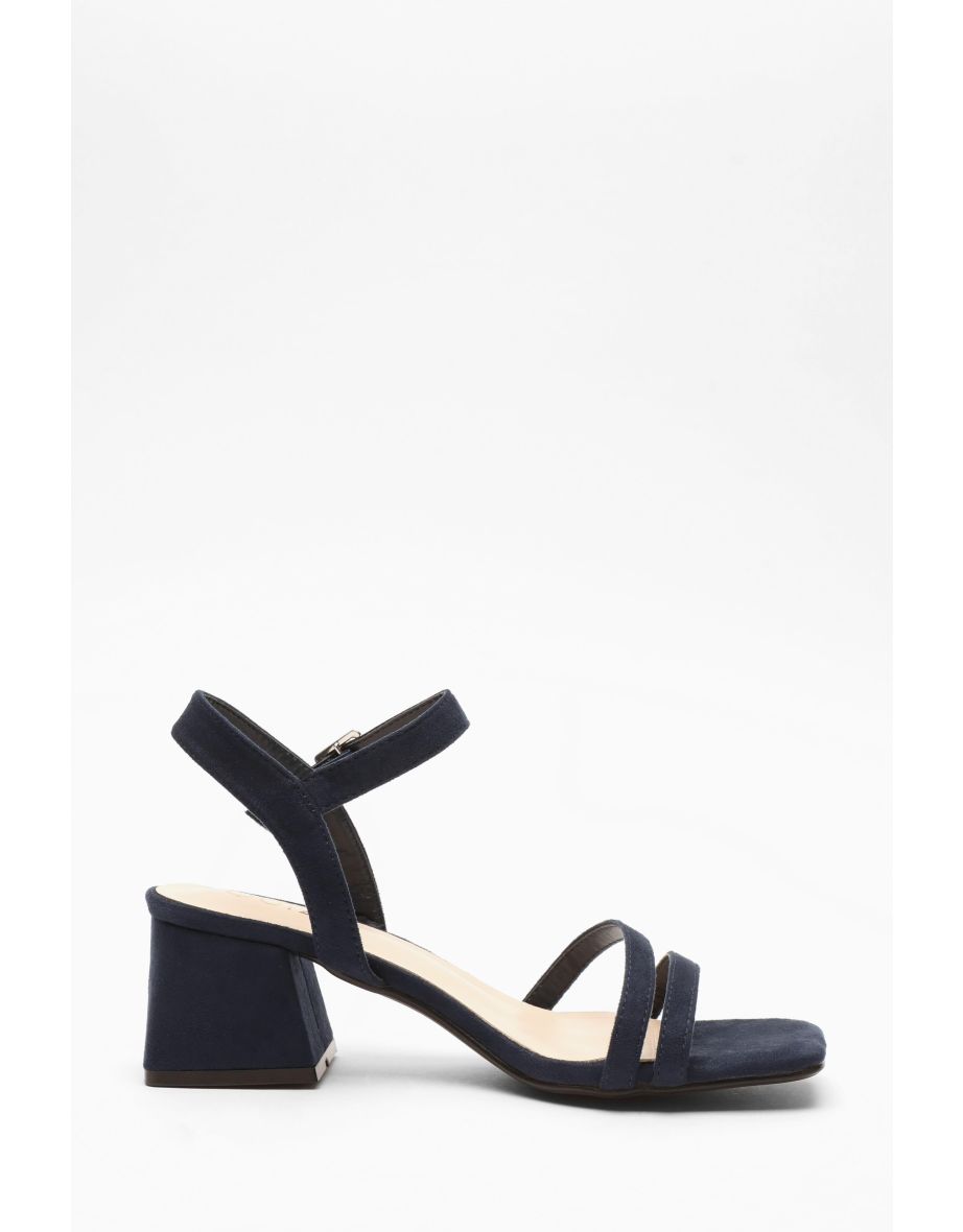 Navy Asymmetric Low Block Heel Sandals - 5