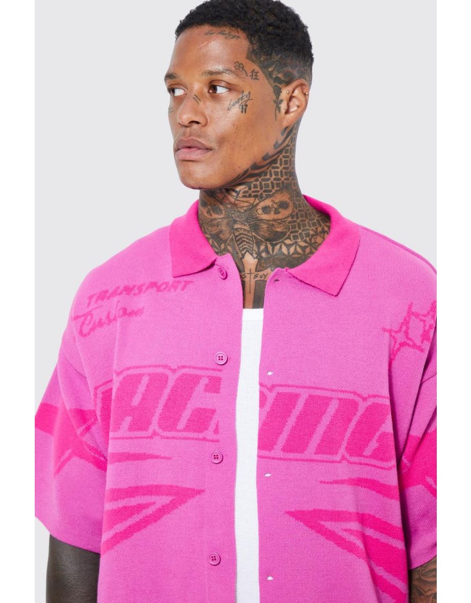 Boxy Fit Knitted Moto Shirt - pink - 2