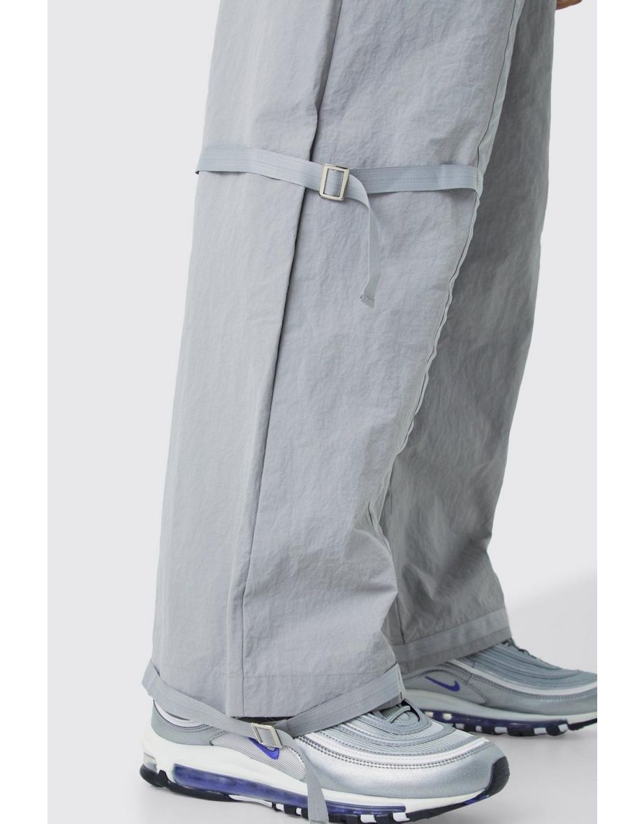 Tape Detail Adjustable Cuff Parachute Pants - grey - 2