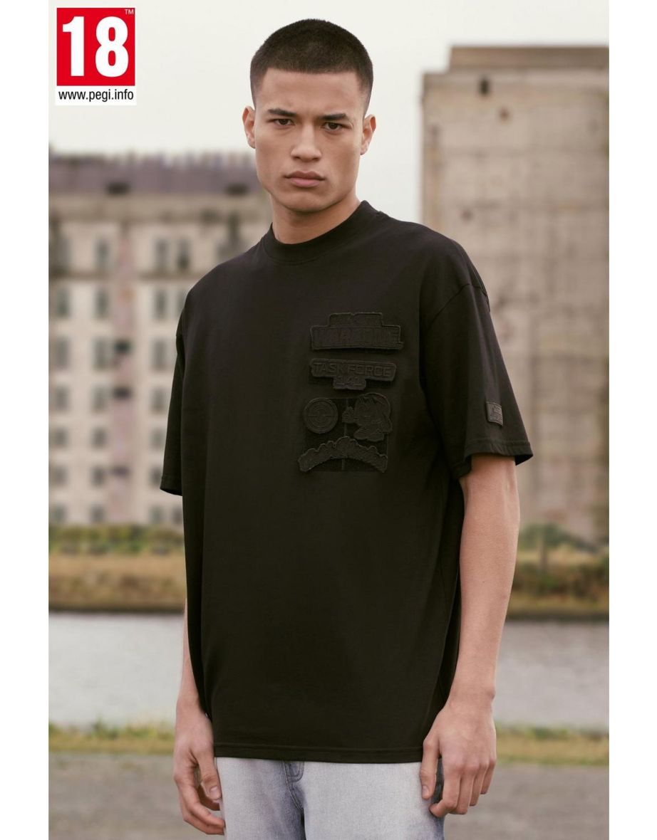 Oversized Call Of Duty Warzone Badge License T-shirt - black