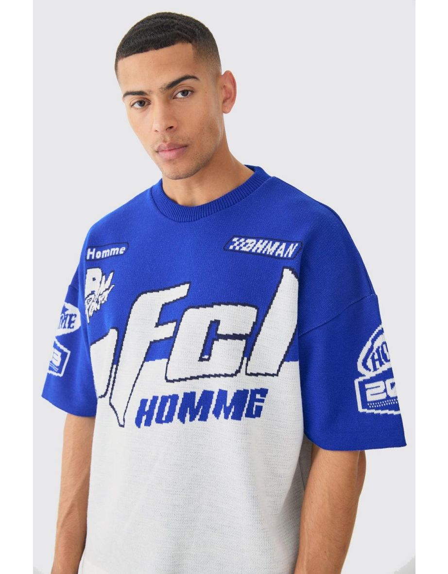 Oversized Moto Knitted T-shirt - cobalt - 2