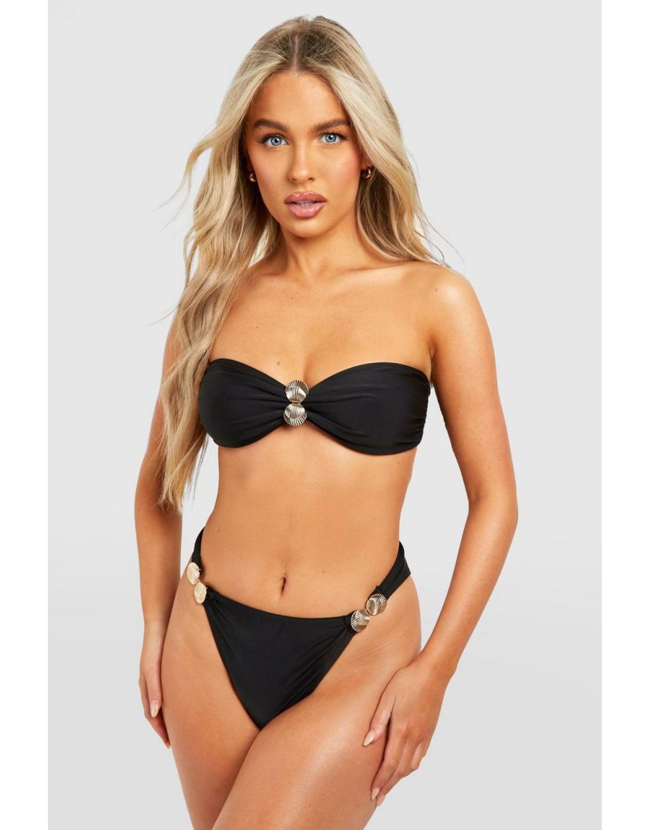 Shop Shell Trim Bandeau High Leg Bikini Set black Online in Qatar VogaCloset