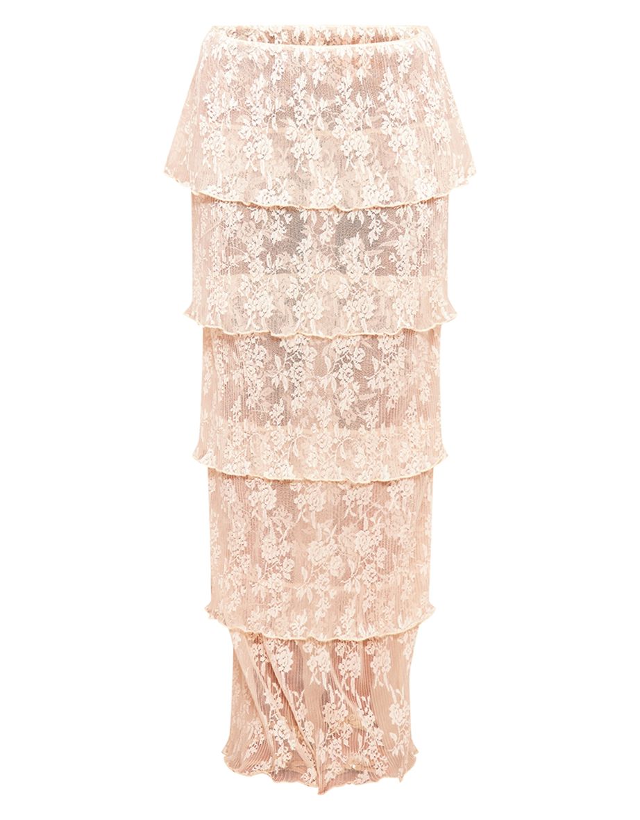 Cream Lace Tiered Maxi Skirt - 4