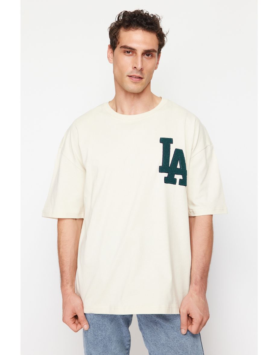 Stone Men's Oversize Elastic City Embroidered 100% Cotton T-Shirt