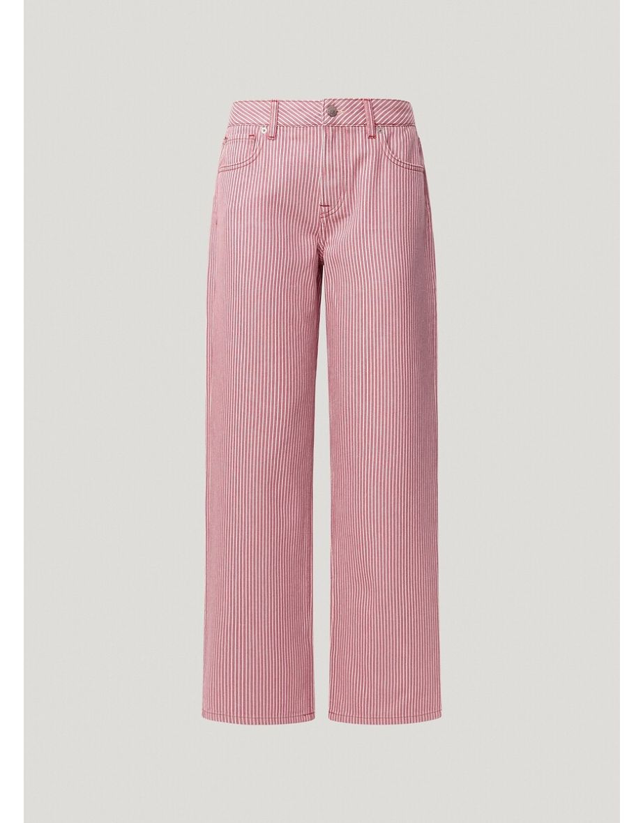 Striped Wide Leg Jeans with High Waist - 6