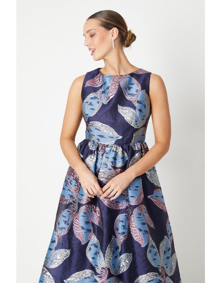 Slash Neck Dress In Organza Jacquard - 3