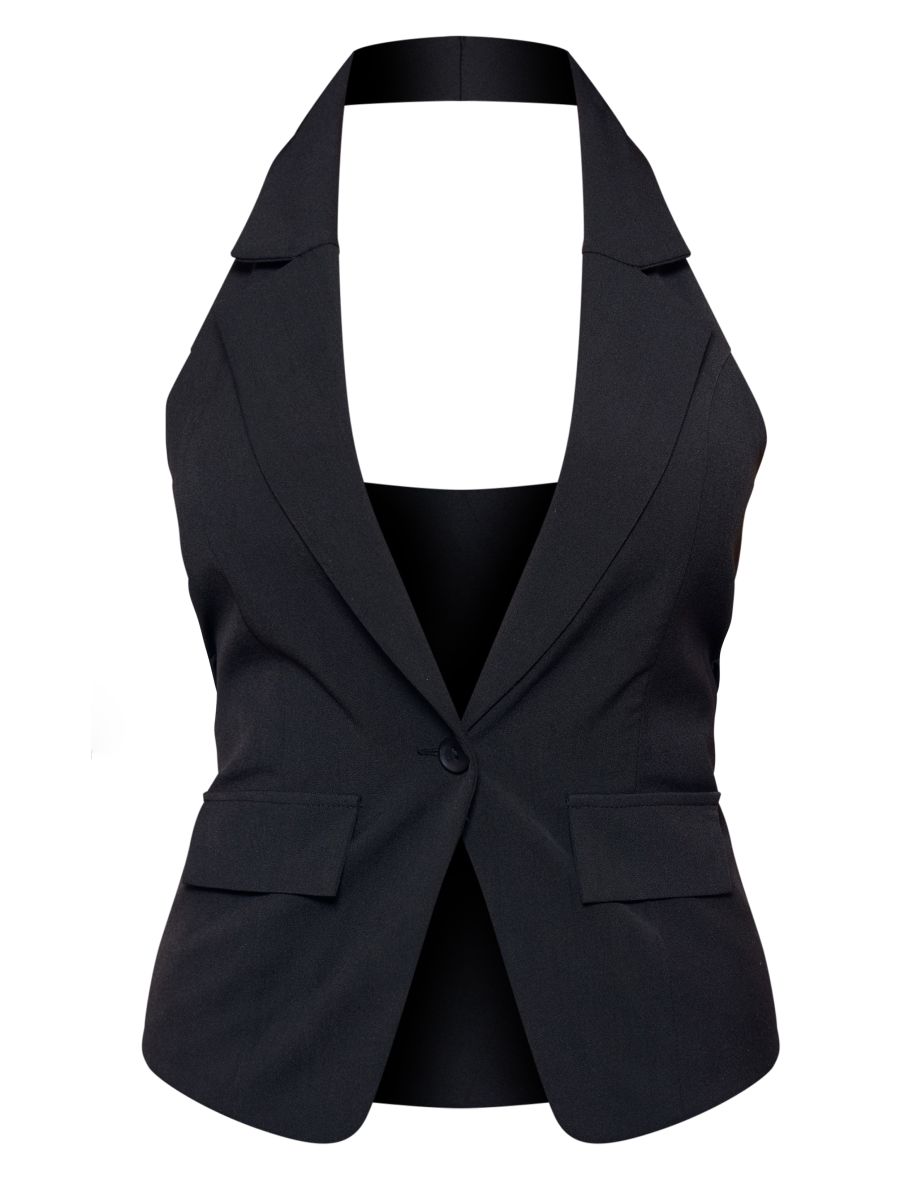 Black Woven Sleeveless Longline Waistcoat - 4