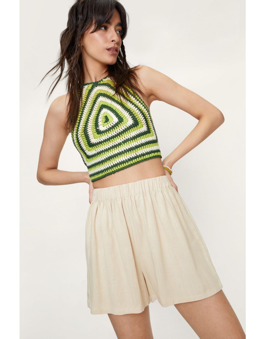 Linen Elasticated High Waisted Flippy Shorts