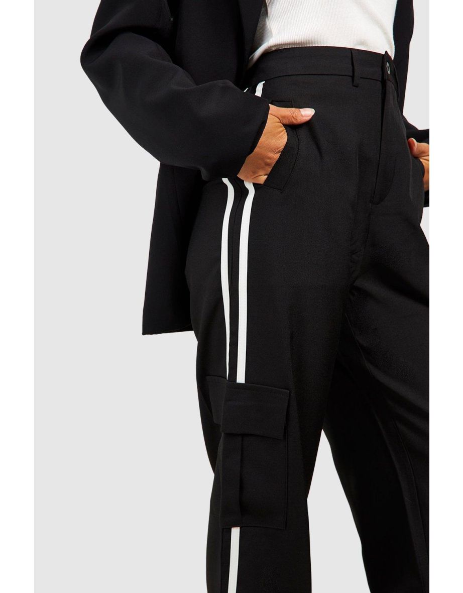 Sports Stripe Tailored Cargo Trousers - black - 3