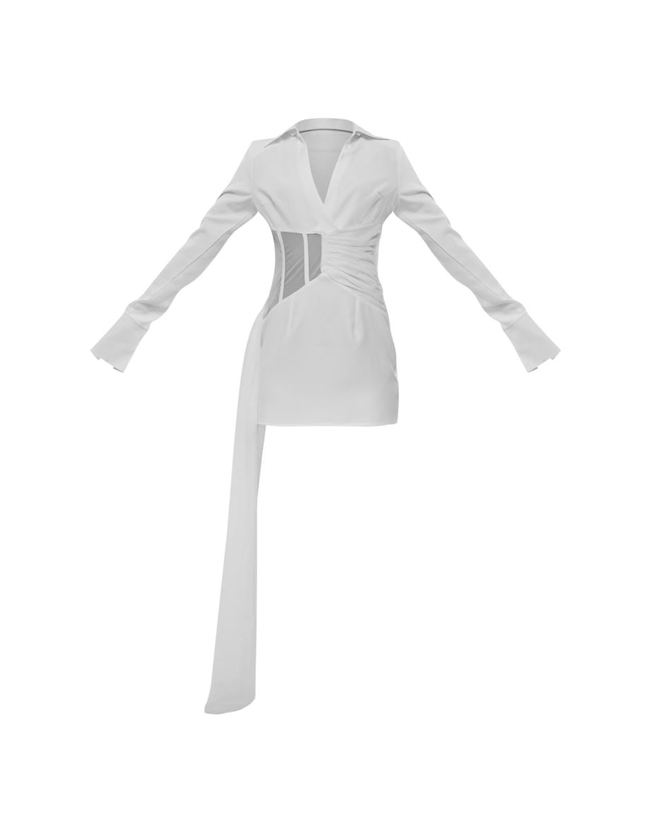 Prettylittlething White Bodycon Mini Shirt Dress with Long Sleeves - 4