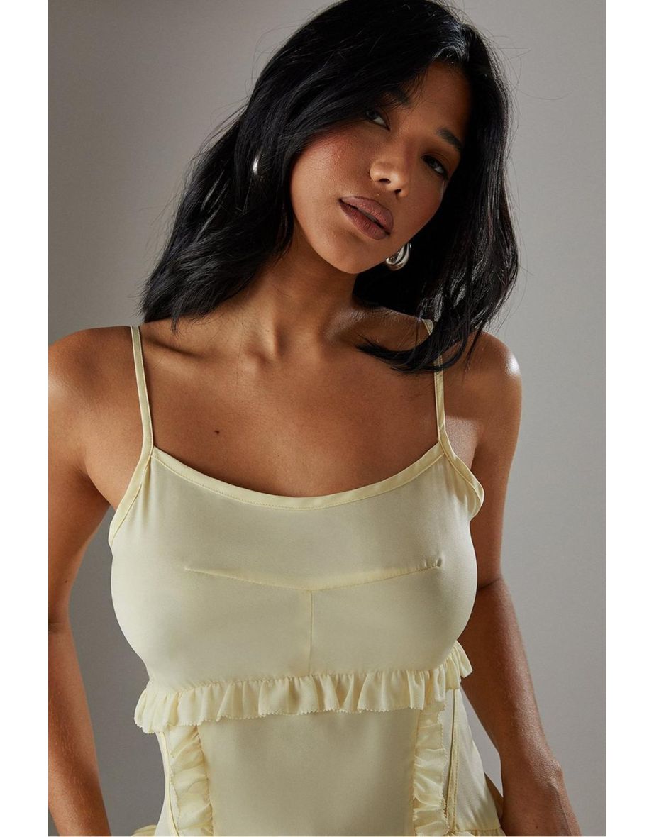 Satin Strappy Seam Detail Peplum Dress - 3