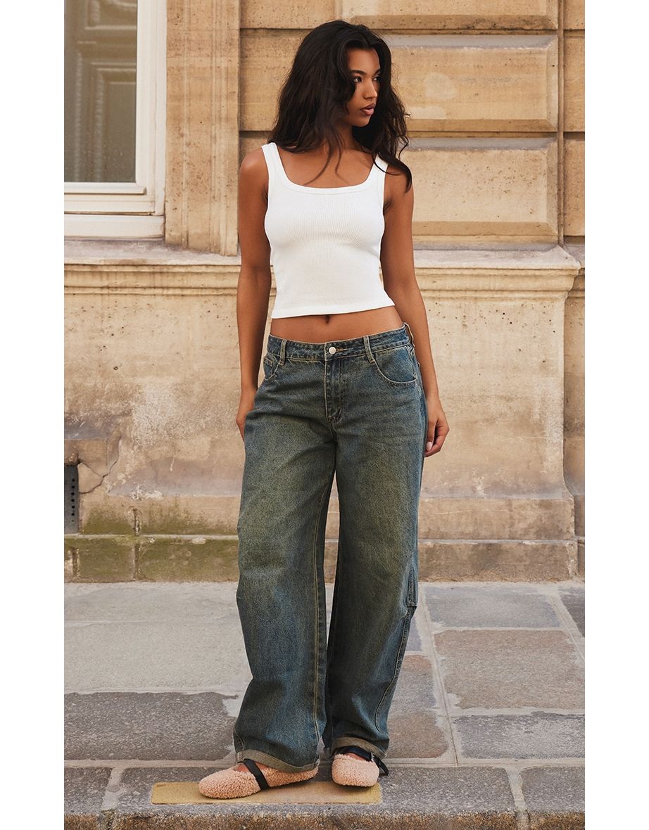 Vintage Turn Up Hem Barrel Style Jeans