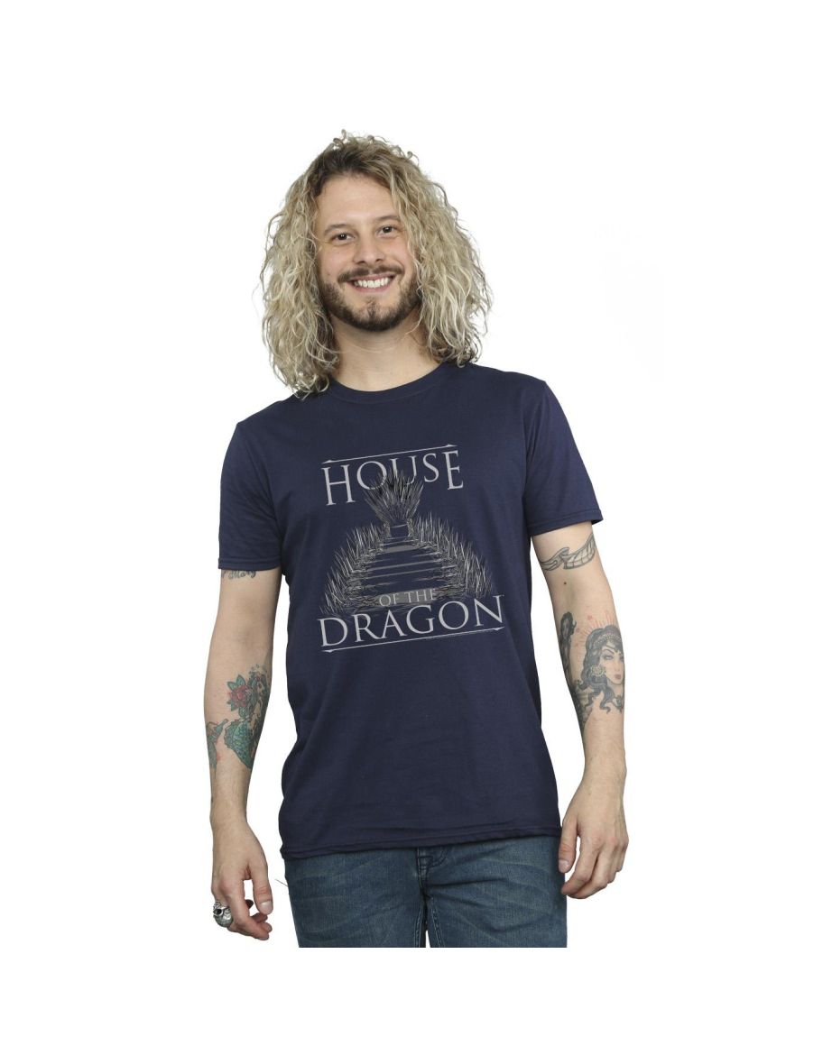 Game Of Thrones: House Of The Dragon Mens Throne Text T-Shirt - Navy Blue