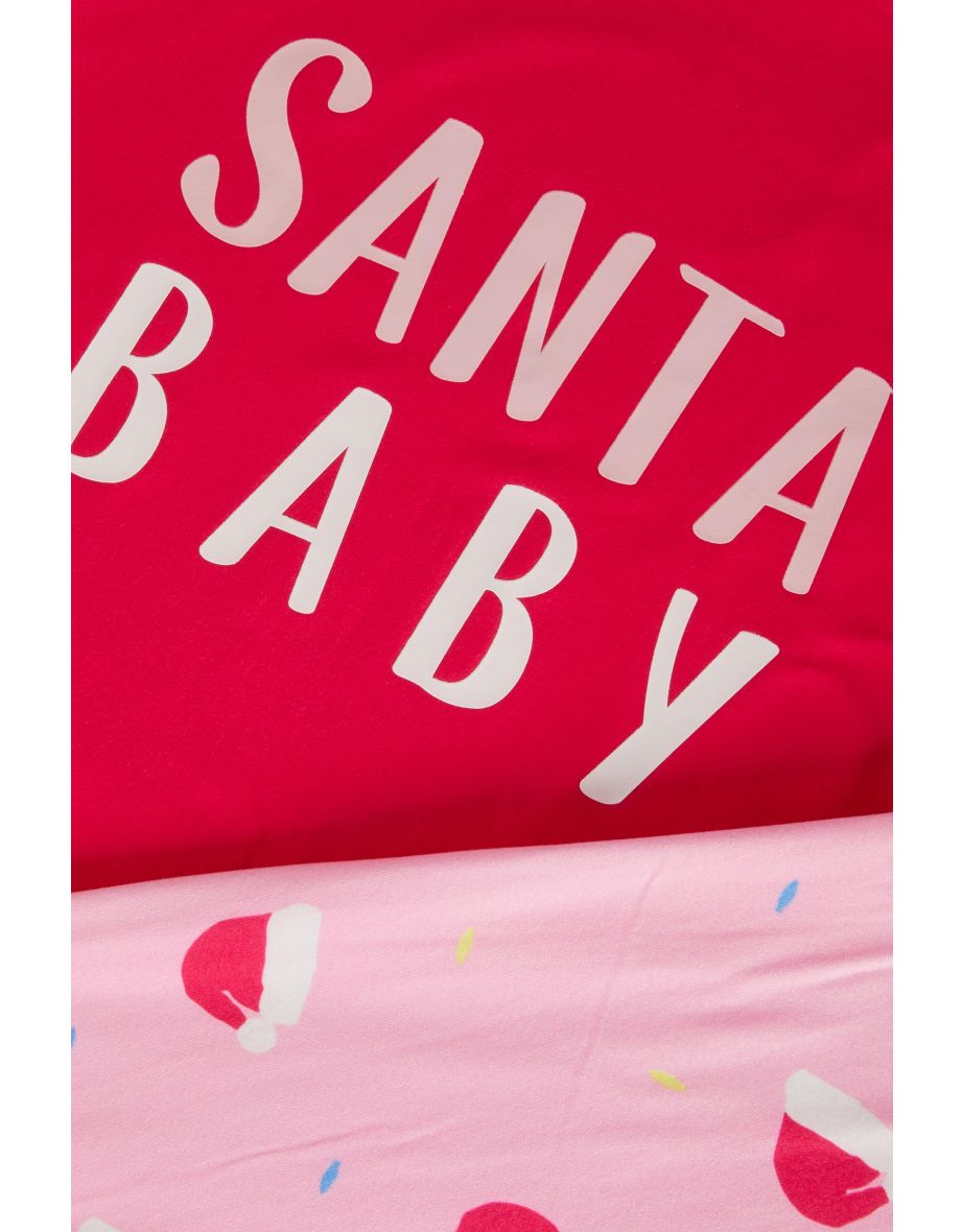 Pink Santa Hat Print Pyjama Set - 5