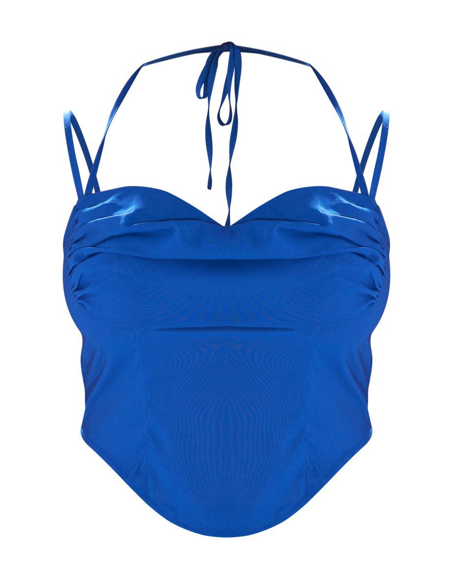 Shape Blue Woven Lace Cup Strappy Corset - 4