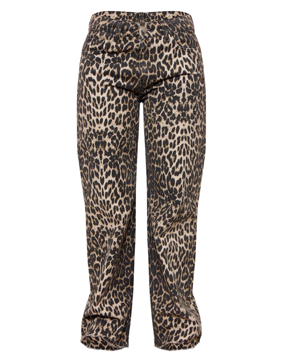 Petite Brown Leopard Print Denim Wide Leg Jeans - 4