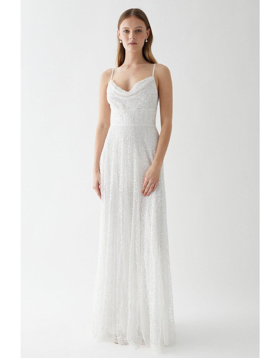 Cowl Neck Corset Full Skirted Maxi Dress