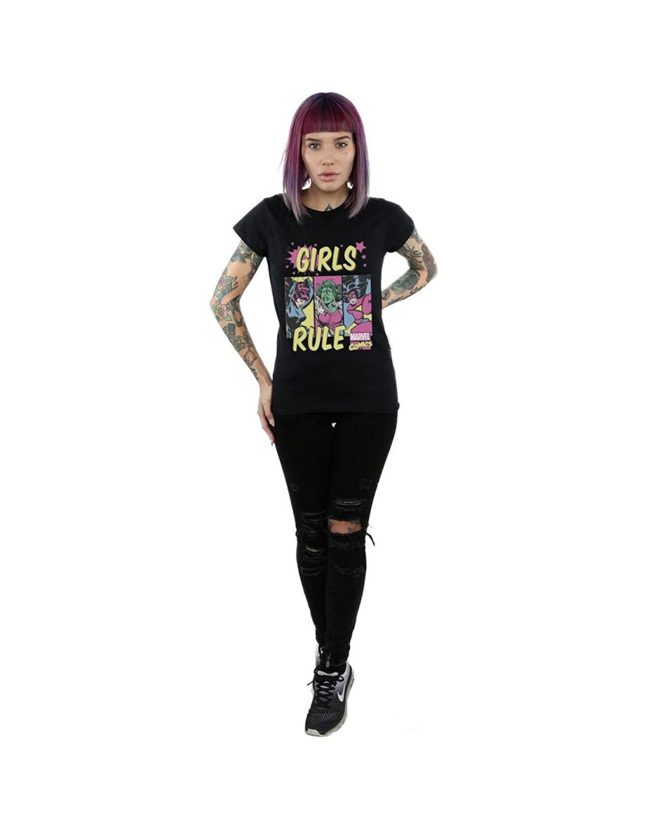 Marvel Comics Womens/Ladies Girls Rule Cotton Boyfriend T-Shirt - Black - 2