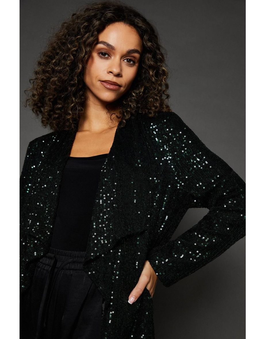 Green Sequin Waterfall Jacket - 3