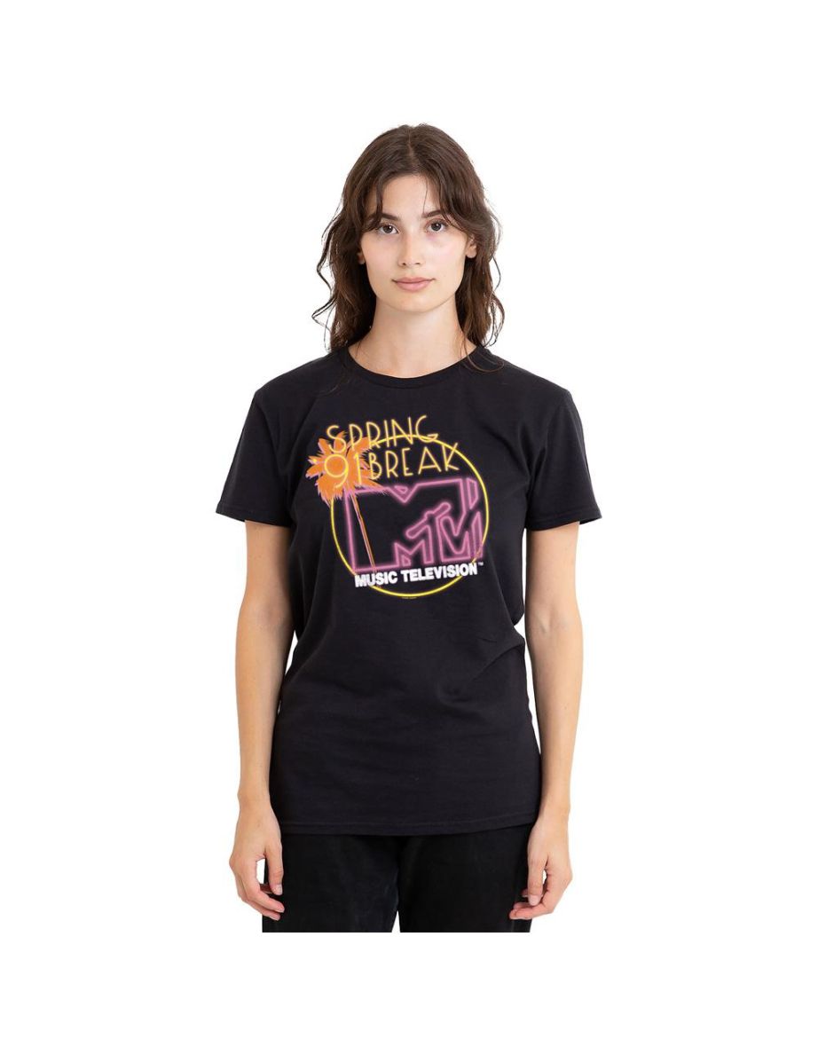 MTV Unisex Adult Spring Break ´91 Neon Sign T-Shirt - Black