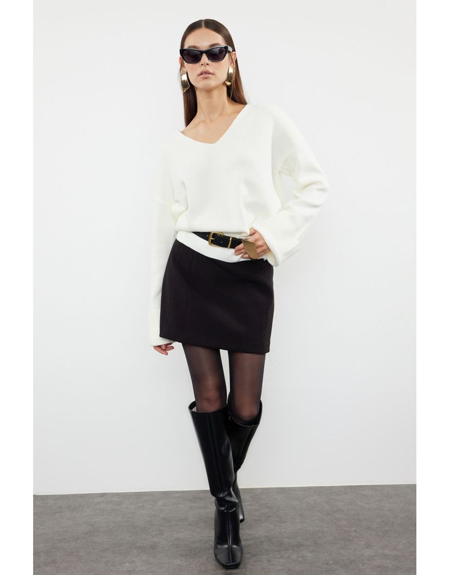 Ecru Wide Pattern Sleeve Folded Knitwear Sweater