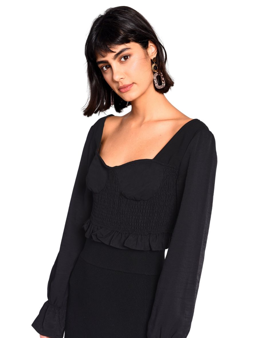 Glamorous Black Ruffle Milkmaid Crop Top