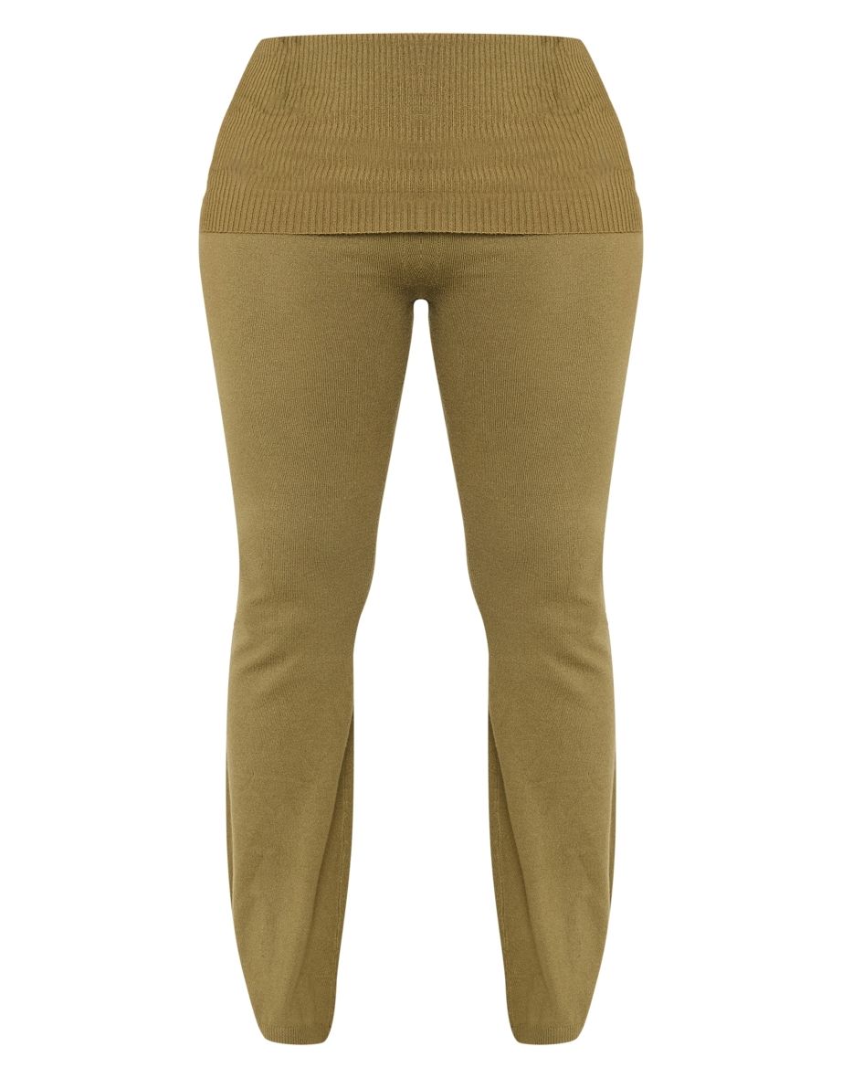 Shape Khaki Knit High Waist Foldover Waist Leggings - 4