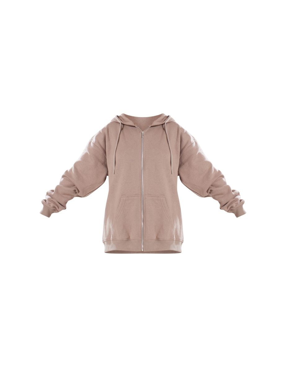 Moss Grey Oversized Zip Up Front Hoodie - 4