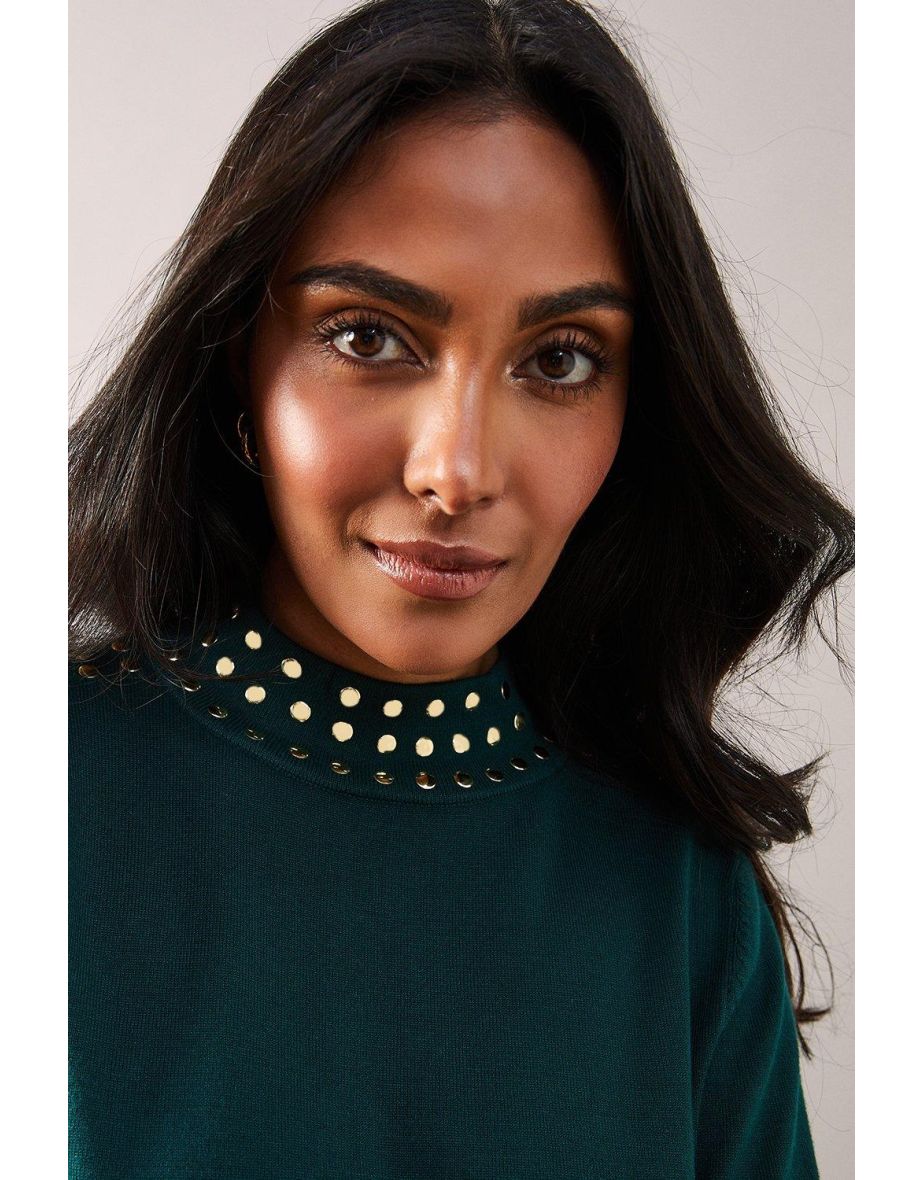 Petite Studded High Neck Jumper - 3