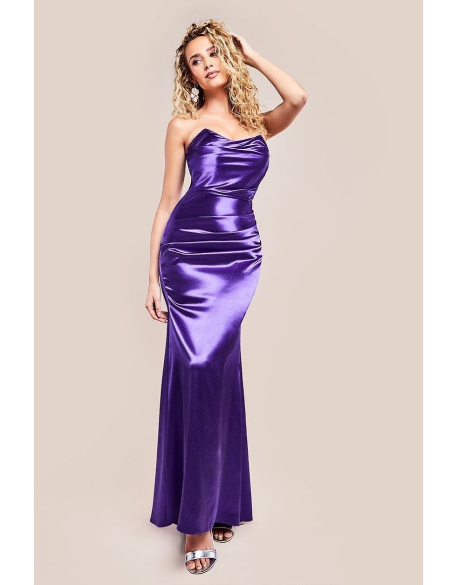 Goddiva Satin Bandeau Maxi Dress