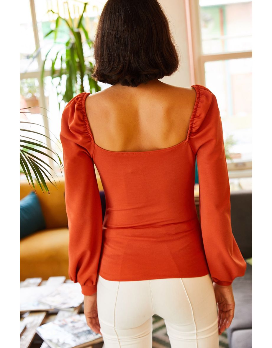 Blouse - Orange - Fitted - 3