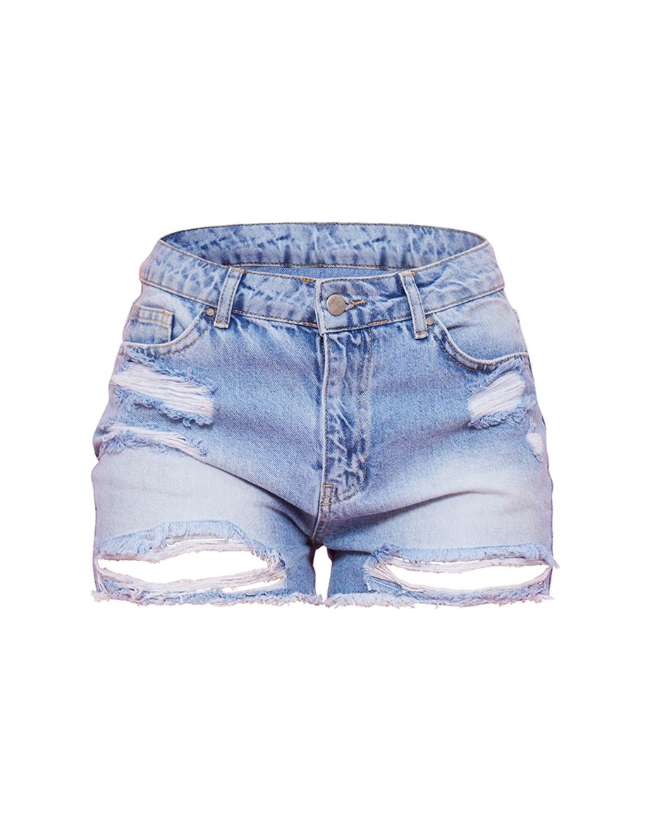 Vintage Light Wash Distressed Raw Hem Mom Shorts - 5